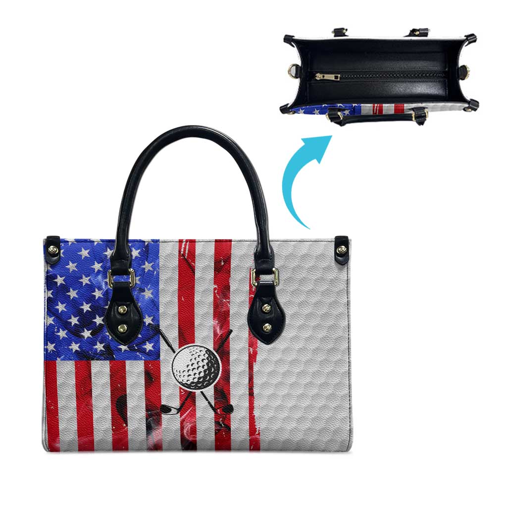 Golf Ball and Clubs Leather Bag with American Flag Smoke Effect and Hexagon Pattern - Wonder Print Shop