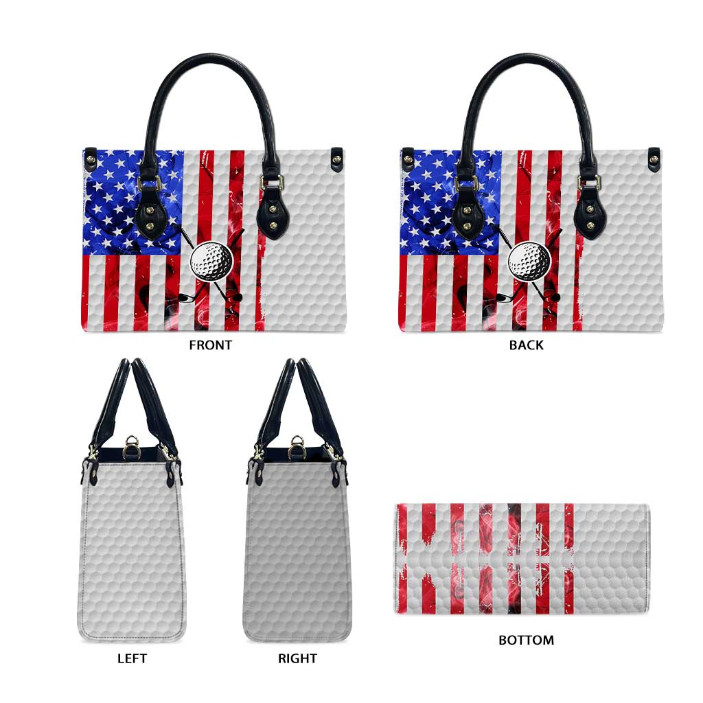Golf Ball and Clubs Leather Bag with American Flag Smoke Effect and Hexagon Pattern - Wonder Print Shop