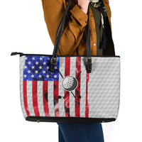 Golf Ball and Clubs Leather Tote Bag with American Flag Smoke Effect and Hexagon Pattern - Wonder Print Shop