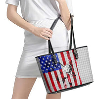 Golf Ball and Clubs Leather Tote Bag with American Flag Smoke Effect and Hexagon Pattern - Wonder Print Shop