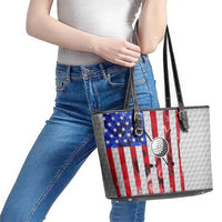 Golf Ball and Clubs Leather Tote Bag with American Flag Smoke Effect and Hexagon Pattern - Wonder Print Shop