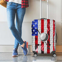 Golf Ball and Clubs Luggage Cover with American Flag Smoke Effect and Hexagon Pattern - Wonder Print Shop