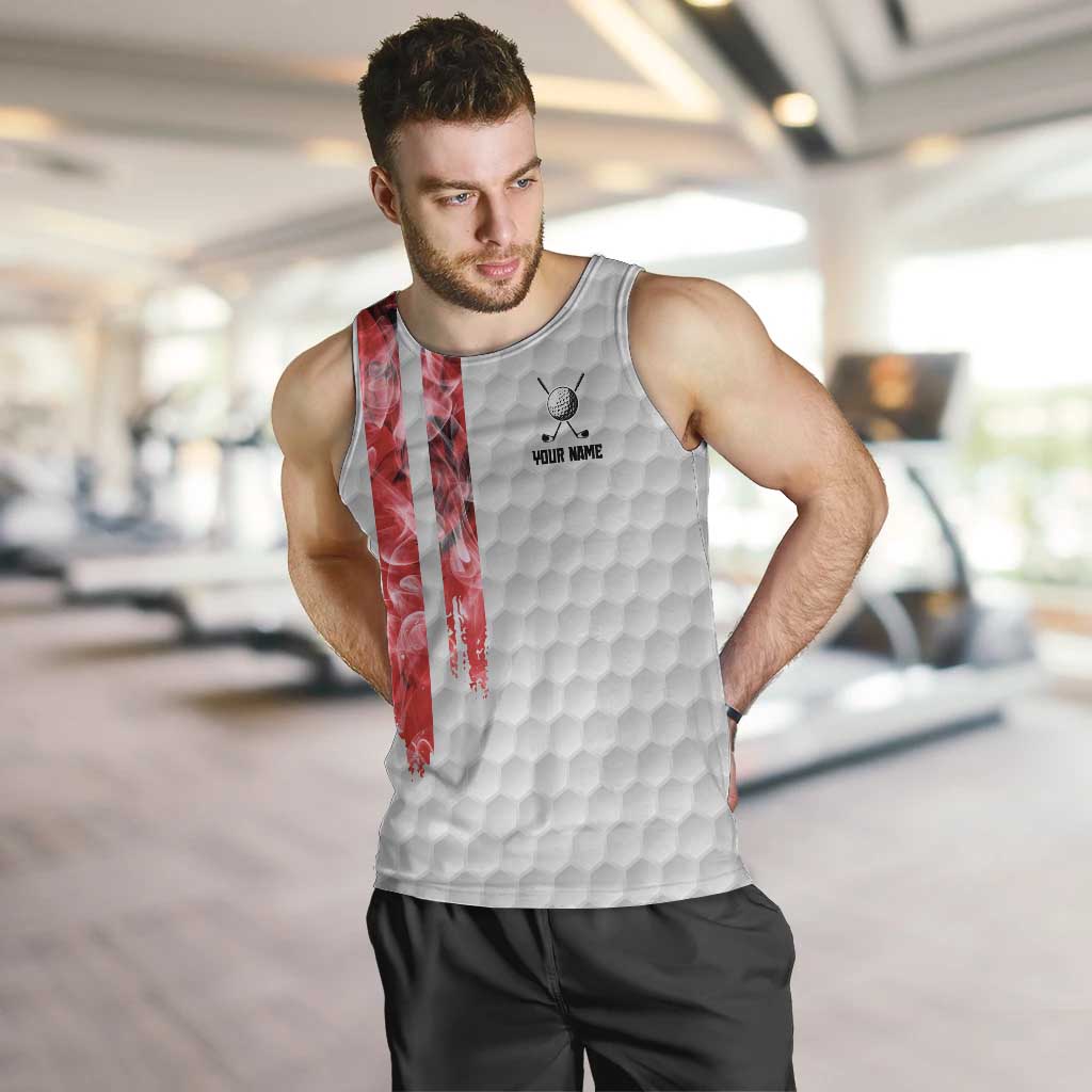 Custom Golf Ball and Clubs Men Tank Top with American Flag Smoke Effect and Hexagon Pattern - Wonder Print Shop
