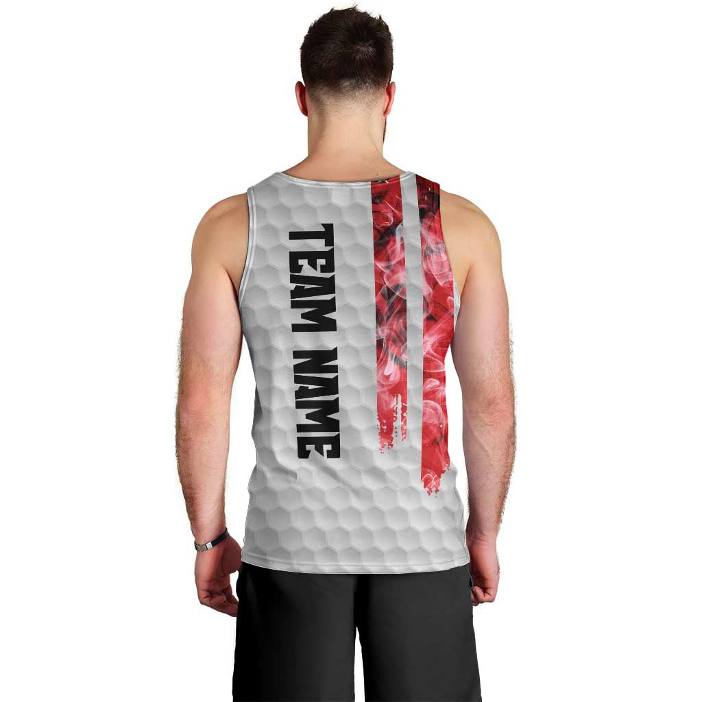 Custom Golf Ball and Clubs Men Tank Top with American Flag Smoke Effect and Hexagon Pattern - Wonder Print Shop