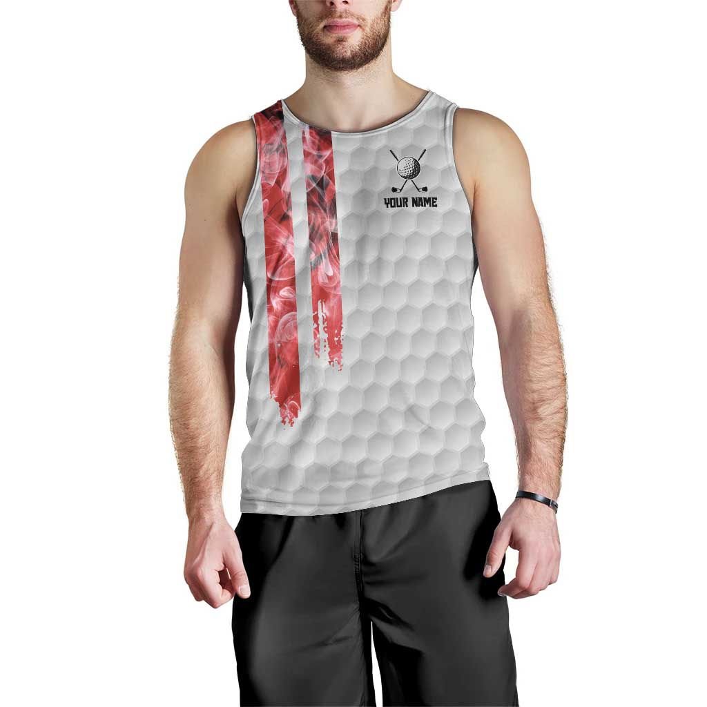 Custom Golf Ball and Clubs Men Tank Top with American Flag Smoke Effect and Hexagon Pattern - Wonder Print Shop
