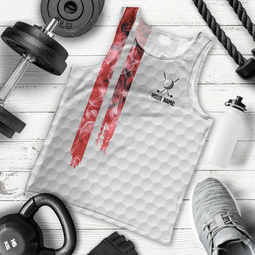 Custom Golf Ball and Clubs Men Tank Top with American Flag Smoke Effect and Hexagon Pattern - Wonder Print Shop