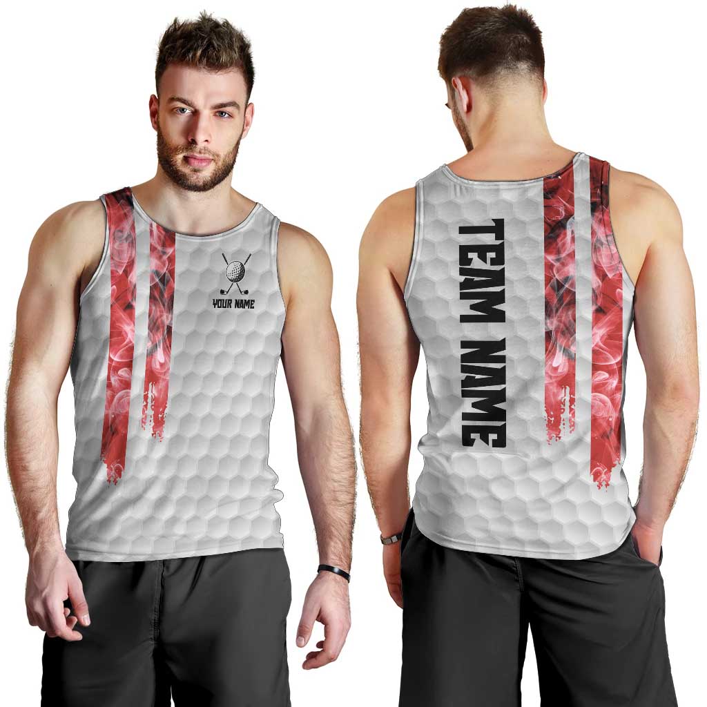 Custom Golf Ball and Clubs Men Tank Top with American Flag Smoke Effect and Hexagon Pattern - Wonder Print Shop