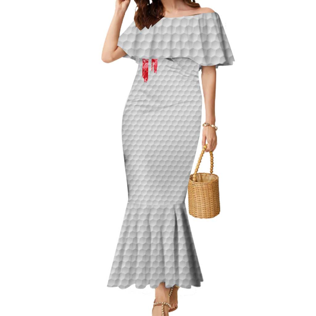 Custom Golf Ball and Clubs Mermaid Dress with American Flag Smoke Effect and Hexagon Pattern - Wonder Print Shop