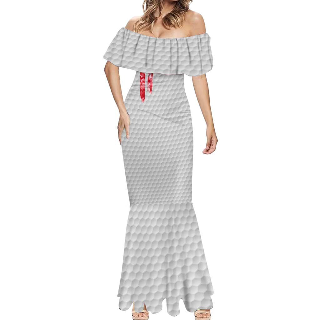 Custom Golf Ball and Clubs Mermaid Dress with American Flag Smoke Effect and Hexagon Pattern - Wonder Print Shop