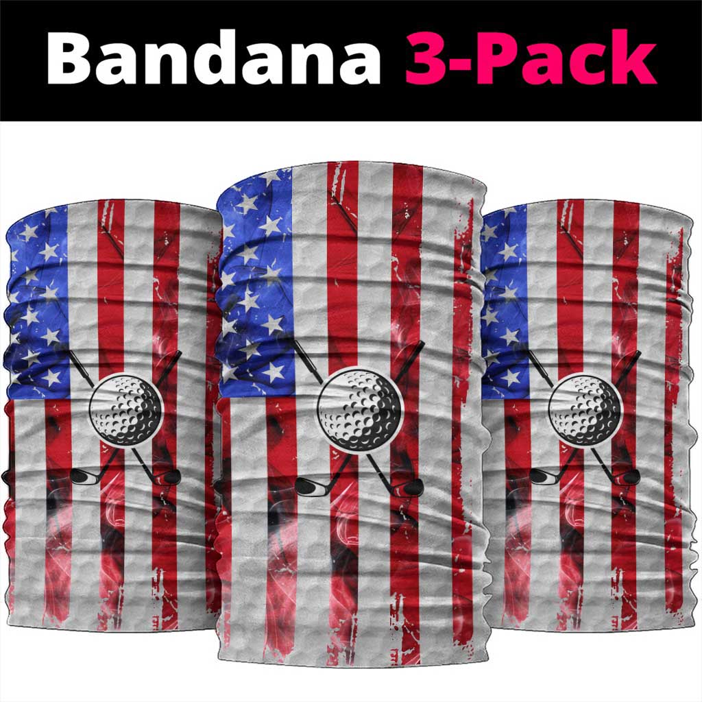 Golf Ball and Clubs Neck Gaiter with American Flag Smoke Effect and Hexagon Pattern - Wonder Print Shop