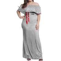 Custom Golf Ball and Clubs Off Shoulder Maxi Dress with American Flag Smoke Effect and Hexagon Pattern - Wonder Print Shop