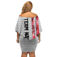 Custom Golf Ball and Clubs Off Shoulder Short Dress with American Flag Smoke Effect and Hexagon Pattern - Wonder Print Shop