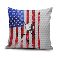 Golf Ball and Clubs Pillow Cover with American Flag Smoke Effect and Hexagon Pattern - Wonder Print Shop