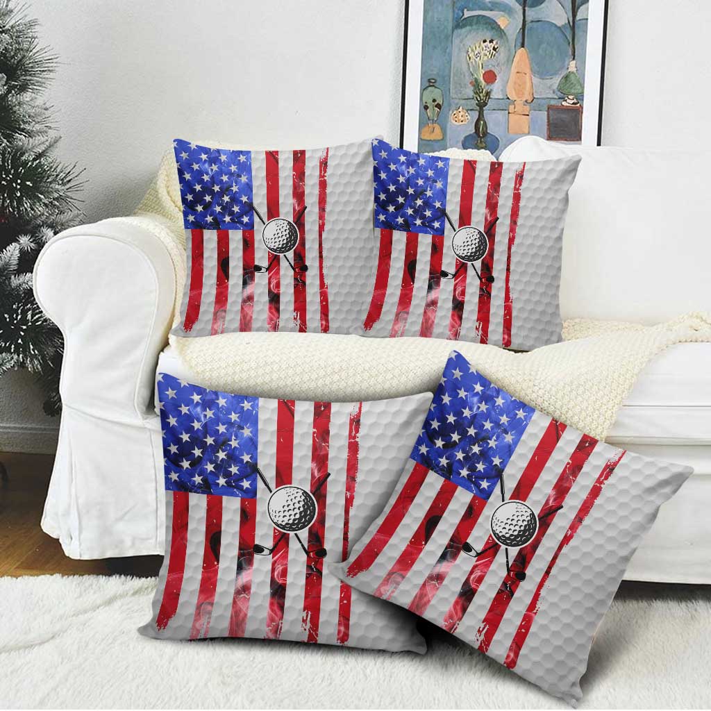Golf Ball and Clubs Pillow Cover with American Flag Smoke Effect and Hexagon Pattern - Wonder Print Shop