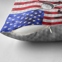 Golf Ball and Clubs Pillow Cover with American Flag Smoke Effect and Hexagon Pattern - Wonder Print Shop