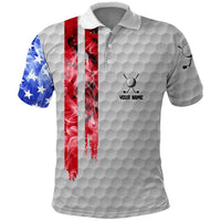 Custom Golf Ball and Clubs Polo Shirt with American Flag Smoke Effect and Hexagon Pattern - Wonder Print Shop