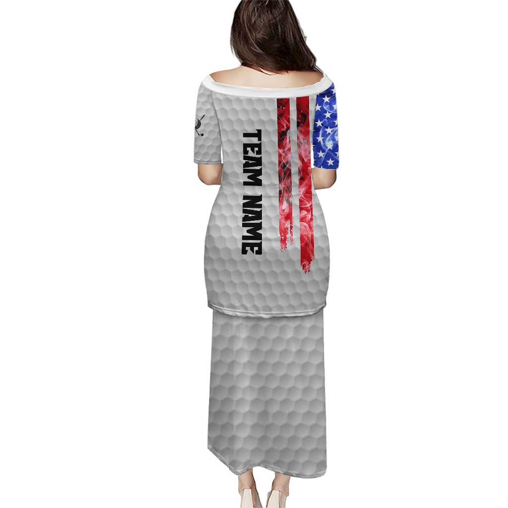 Custom Golf Ball and Clubs Puletasi with American Flag Smoke Effect and Hexagon Pattern - Wonder Print Shop