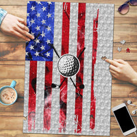 Golf Ball and Clubs Puzzle with American Flag Smoke Effect and Hexagon Pattern - Wonder Print Shop