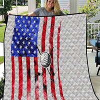 Golf Ball and Clubs Quilt with American Flag Smoke Effect and Hexagon Pattern - Wonder Print Shop