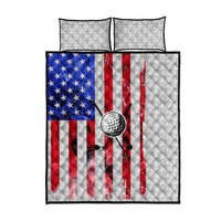 Golf Ball and Clubs Quilt Bed Set with American Flag Smoke Effect and Hexagon Pattern - Wonder Print Shop