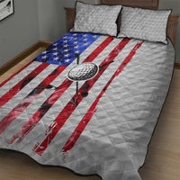 Golf Ball and Clubs Quilt Bed Set with American Flag Smoke Effect and Hexagon Pattern - Wonder Print Shop