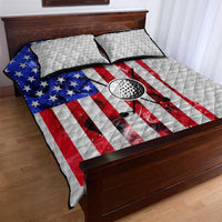 Golf Ball and Clubs Quilt Bed Set with American Flag Smoke Effect and Hexagon Pattern - Wonder Print Shop