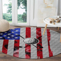 Golf Ball and Clubs Round Carpet with American Flag Smoke Effect and Hexagon Pattern - Wonder Print Shop