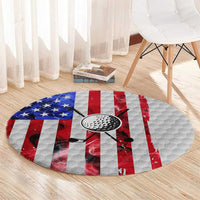 Golf Ball and Clubs Round Carpet with American Flag Smoke Effect and Hexagon Pattern - Wonder Print Shop