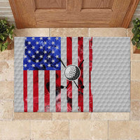 Golf Ball and Clubs Rubber Doormat with American Flag Smoke Effect and Hexagon Pattern - Wonder Print Shop
