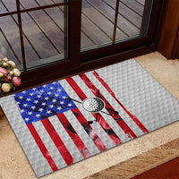 Golf Ball and Clubs Rubber Doormat with American Flag Smoke Effect and Hexagon Pattern - Wonder Print Shop