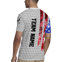 Custom Golf Ball and Clubs Rugby Jersey with American Flag Smoke Effect and Hexagon Pattern - Wonder Print Shop