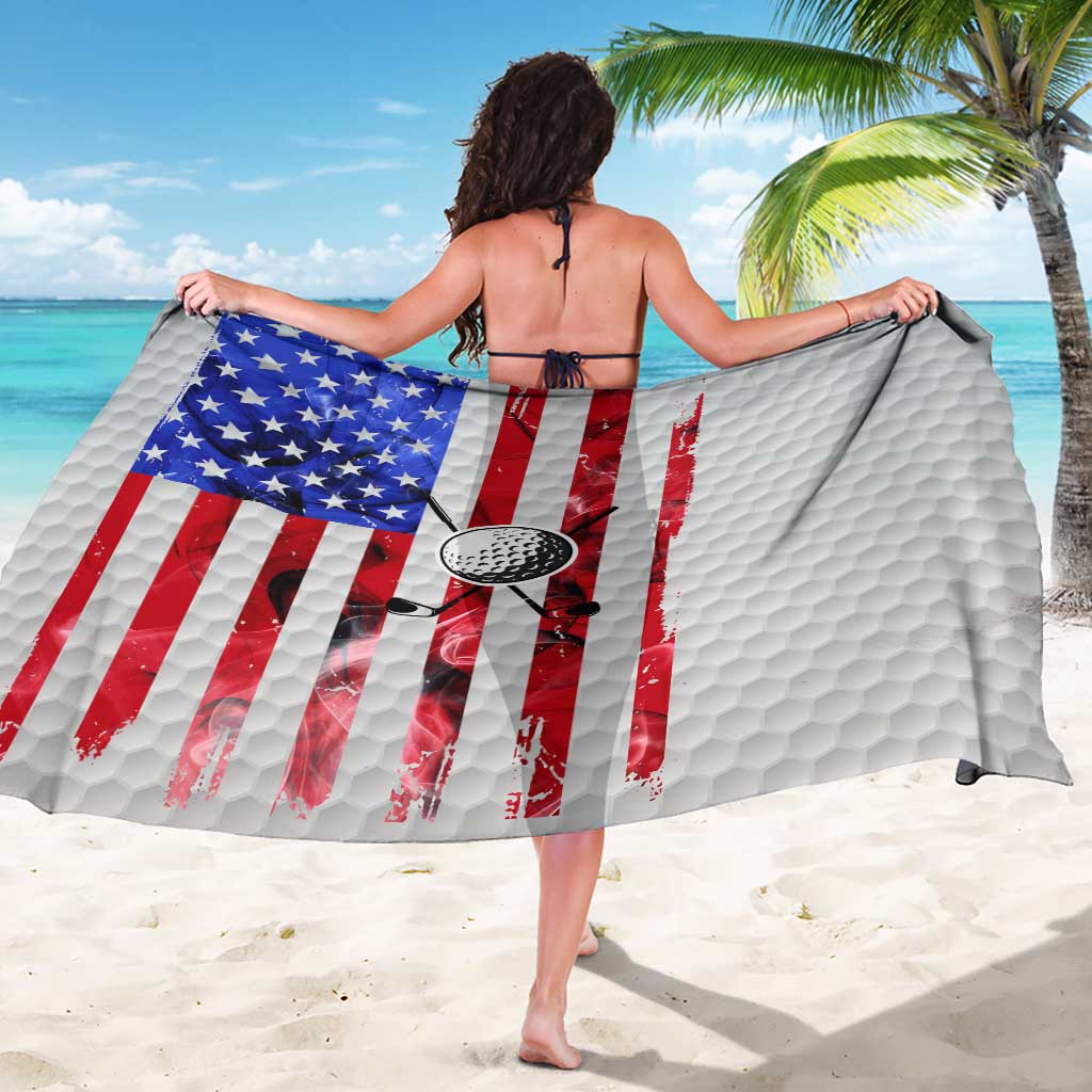 Golf Ball and Clubs Sarong with American Flag Smoke Effect and Hexagon Pattern - Wonder Print Shop