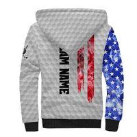 Custom Golf Ball and Clubs Sherpa Hoodie with American Flag Smoke Effect and Hexagon Pattern - Wonder Print Shop