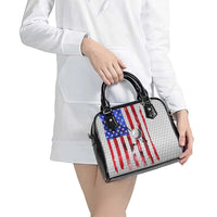 Golf Ball and Clubs Shoulder Handbag with American Flag Smoke Effect and Hexagon Pattern - Wonder Print Shop