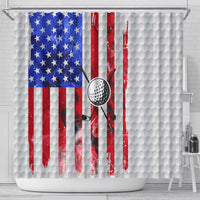 Golf Ball and Clubs Shower Curtain with American Flag Smoke Effect and Hexagon Pattern - Wonder Print Shop