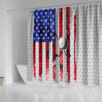 Golf Ball and Clubs Shower Curtain with American Flag Smoke Effect and Hexagon Pattern - Wonder Print Shop