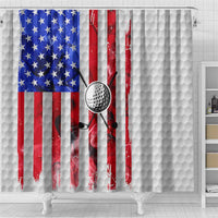 Golf Ball and Clubs Shower Curtain with American Flag Smoke Effect and Hexagon Pattern - Wonder Print Shop