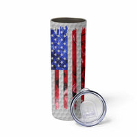 Custom Golf Ball and Clubs Skinny Tumbler with American Flag Smoke Effect and Hexagon Pattern - Wonder Print Shop