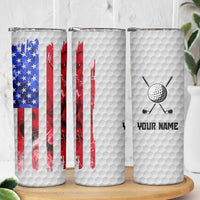 Custom Golf Ball and Clubs Skinny Tumbler with American Flag Smoke Effect and Hexagon Pattern - Wonder Print Shop