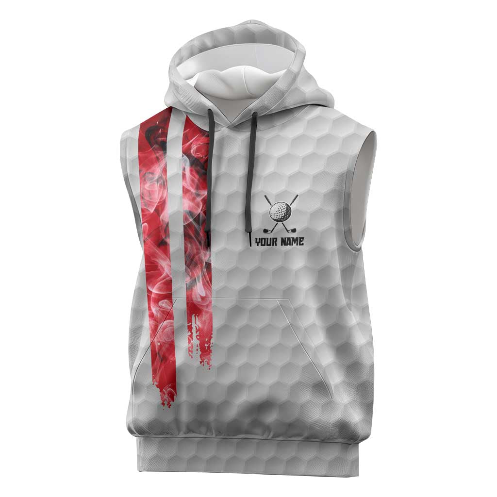 Custom Golf Ball and Clubs Sleeveless Hoodie with American Flag Smoke Effect and Hexagon Pattern - Wonder Print Shop