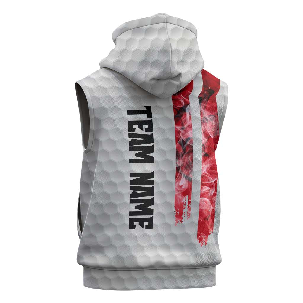 Custom Golf Ball and Clubs Sleeveless Hoodie with American Flag Smoke Effect and Hexagon Pattern - Wonder Print Shop
