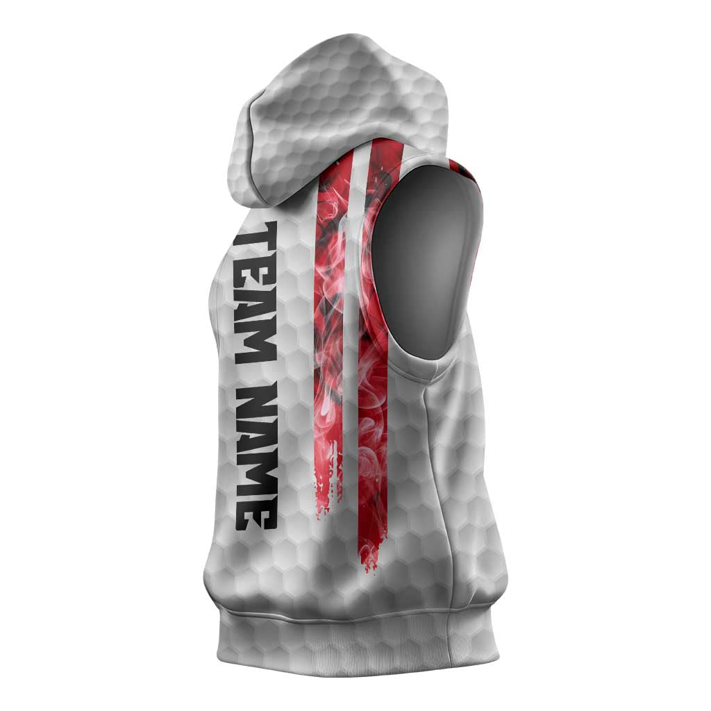 Custom Golf Ball and Clubs Sleeveless Hoodie with American Flag Smoke Effect and Hexagon Pattern - Wonder Print Shop