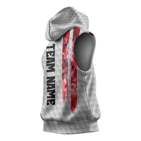 Custom Golf Ball and Clubs Sleeveless Hoodie with American Flag Smoke Effect and Hexagon Pattern - Wonder Print Shop