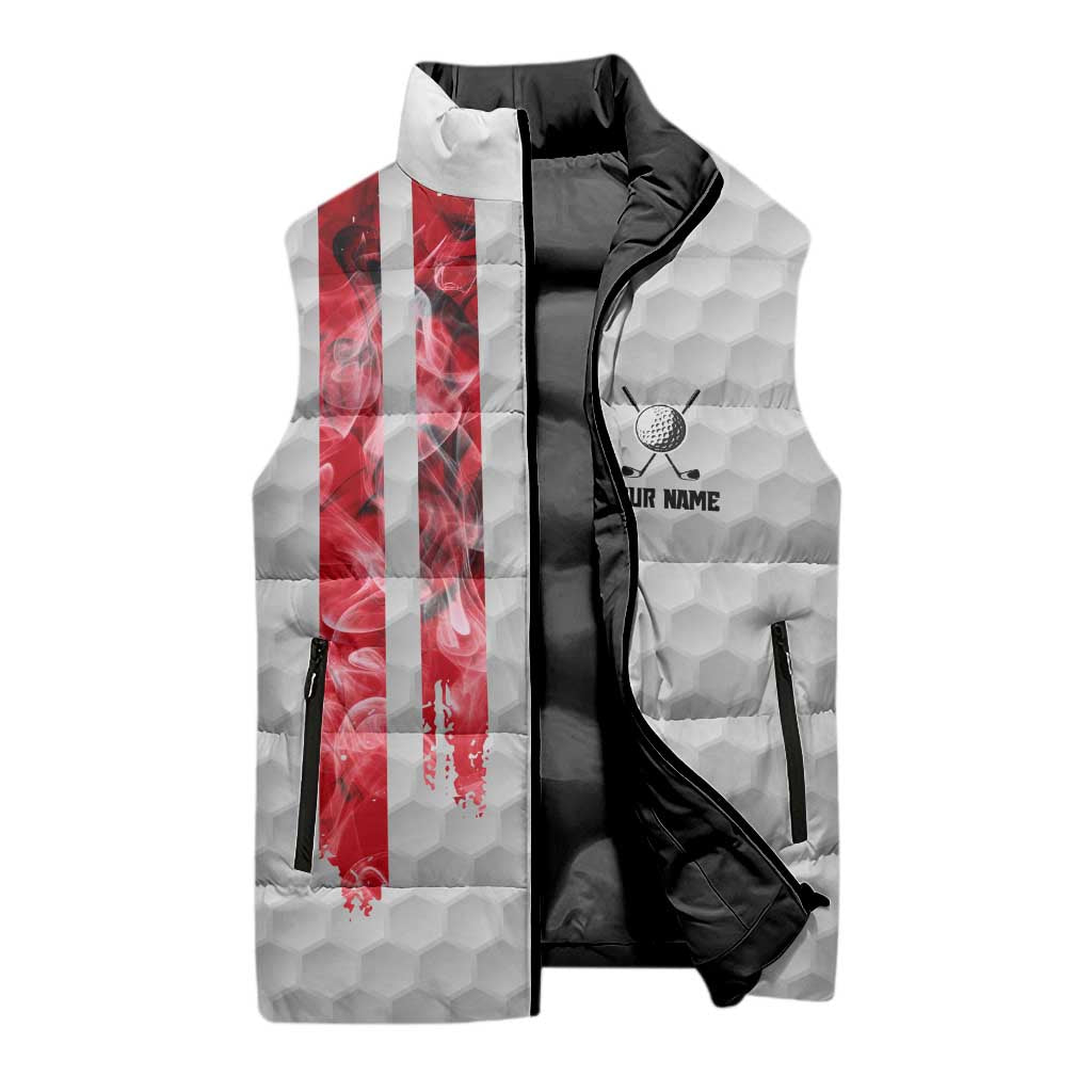 Custom Golf Ball and Clubs Sleeveless Puffer Jacket with American Flag Smoke Effect and Hexagon Pattern - Wonder Print Shop