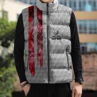 Custom Golf Ball and Clubs Sleeveless Puffer Jacket with American Flag Smoke Effect and Hexagon Pattern - Wonder Print Shop