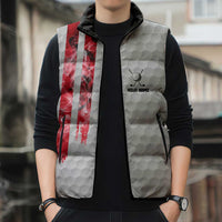 Custom Golf Ball and Clubs Sleeveless Puffer Jacket with American Flag Smoke Effect and Hexagon Pattern - Wonder Print Shop