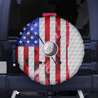 Golf Ball and Clubs Spare Tire Cover with American Flag Smoke Effect and Hexagon Pattern - Wonder Print Shop