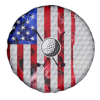 Golf Ball and Clubs Spare Tire Cover with American Flag Smoke Effect and Hexagon Pattern - Wonder Print Shop