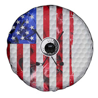 Golf Ball and Clubs Spare Tire Cover with American Flag Smoke Effect and Hexagon Pattern - Wonder Print Shop