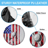 Golf Ball and Clubs Spare Tire Cover with American Flag Smoke Effect and Hexagon Pattern - Wonder Print Shop